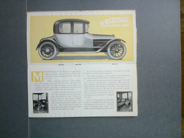 DSCF0026 Custom | Merrick Auto Museum Poster showing a vintage National Coupe Coach car illustration on a yellow background with text panels below the image.