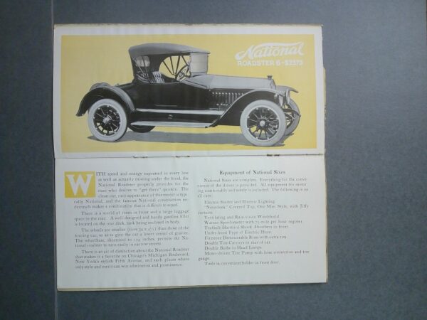 DSCF0027 Custom | Merrick Auto Museum Box lid showing a black vintage roadster model on a yellow backdrop with product name 'National Roadster'.