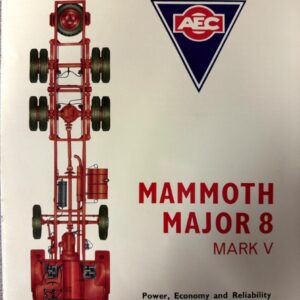 Ad page for AEC Mammoth Major 8 Mark V truck; red eight-wheeled chassis illustration with AEC logo and the slogan 'Power, Economy and Reliability in the largest payload class.'