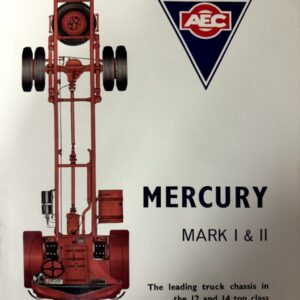 Red Mercury truck chassis (Mark I & II) with exposed drivetrain and wheels; AEC logo in the top-right; caption reads 'MERCURY MARK I & II'