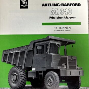 IMG_9536 | Merrick Auto Museum Front cover of an Aveling-Barford SL 340 Muldenkipper brochure, showing a large black dump truck on a green background.