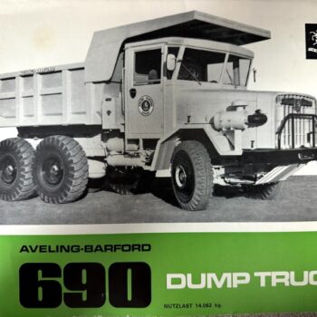 IMG_9539 | Merrick Auto Museum Vintage black-and-white photo of an Aveling-Barford 690 dump truck with a six-wheel rear drive and large cargo bed.