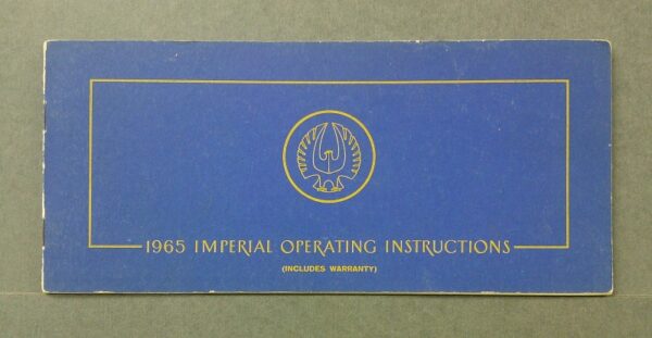 Imperial1 Custom | Merrick Auto Museum Blue booklet cover titled '1965 Imperial Operating Instructions' with a gold seal emblem and 'Includes Warranty' note.