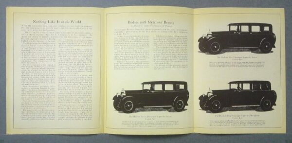 six2 | Merrick Auto Museum Open magazine spread displaying four vintage cars with captions on light pages, laid flat on a blue background.